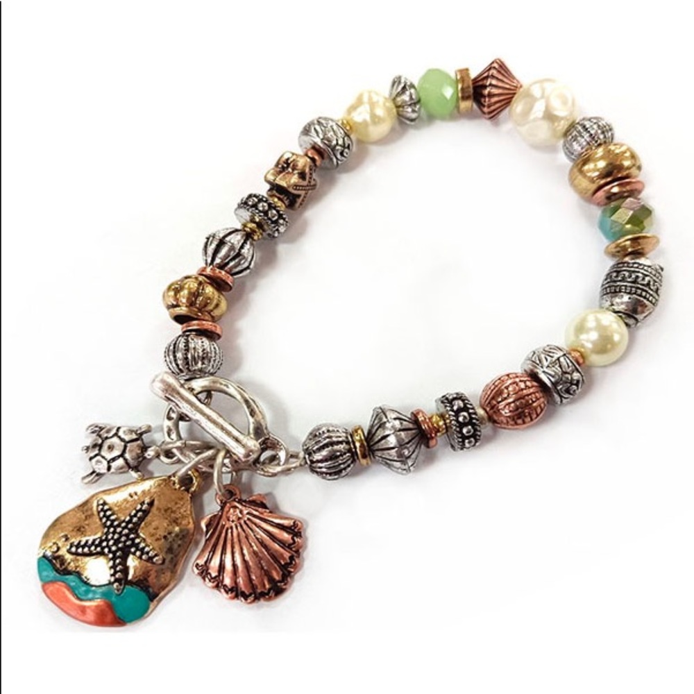 Starfish beaded toggle stretch bracelet
